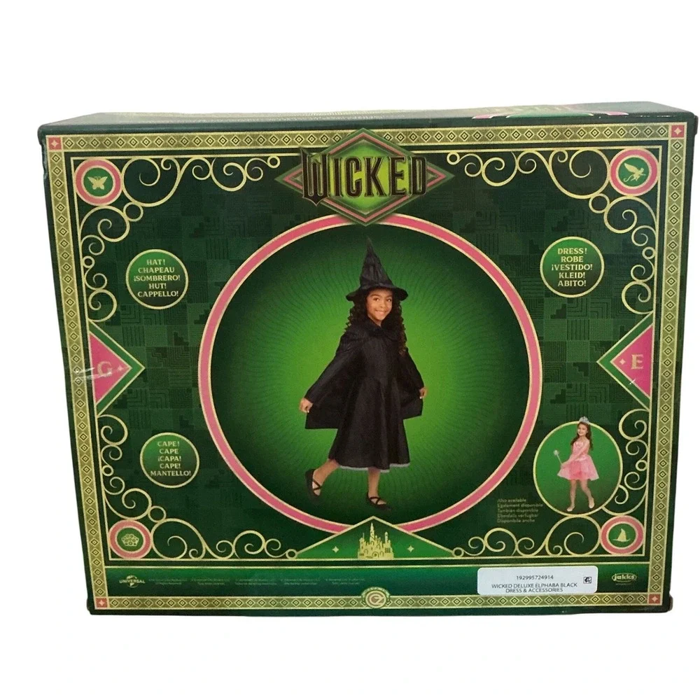 Wicked Elphaba Deluxe Black Dress Cape Hat Costume Set Jakks Pacific Girls‎ 4-6X